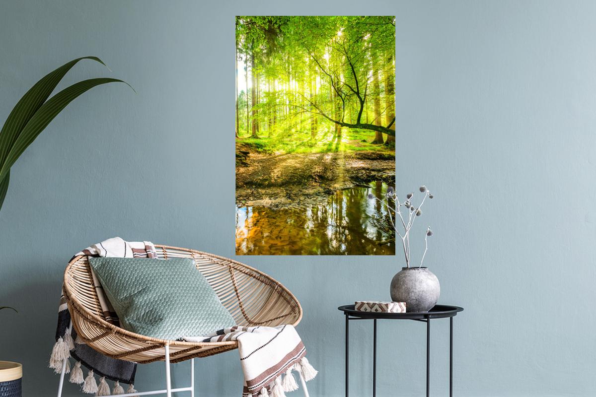WANDTATTOO Wald - Landschaft - Wasser - Bäume - Sonne - Grün - Natur Wandbild 40x60 cm - Grün, Kunststoff (40/60/0.1cm) - MuchoWow