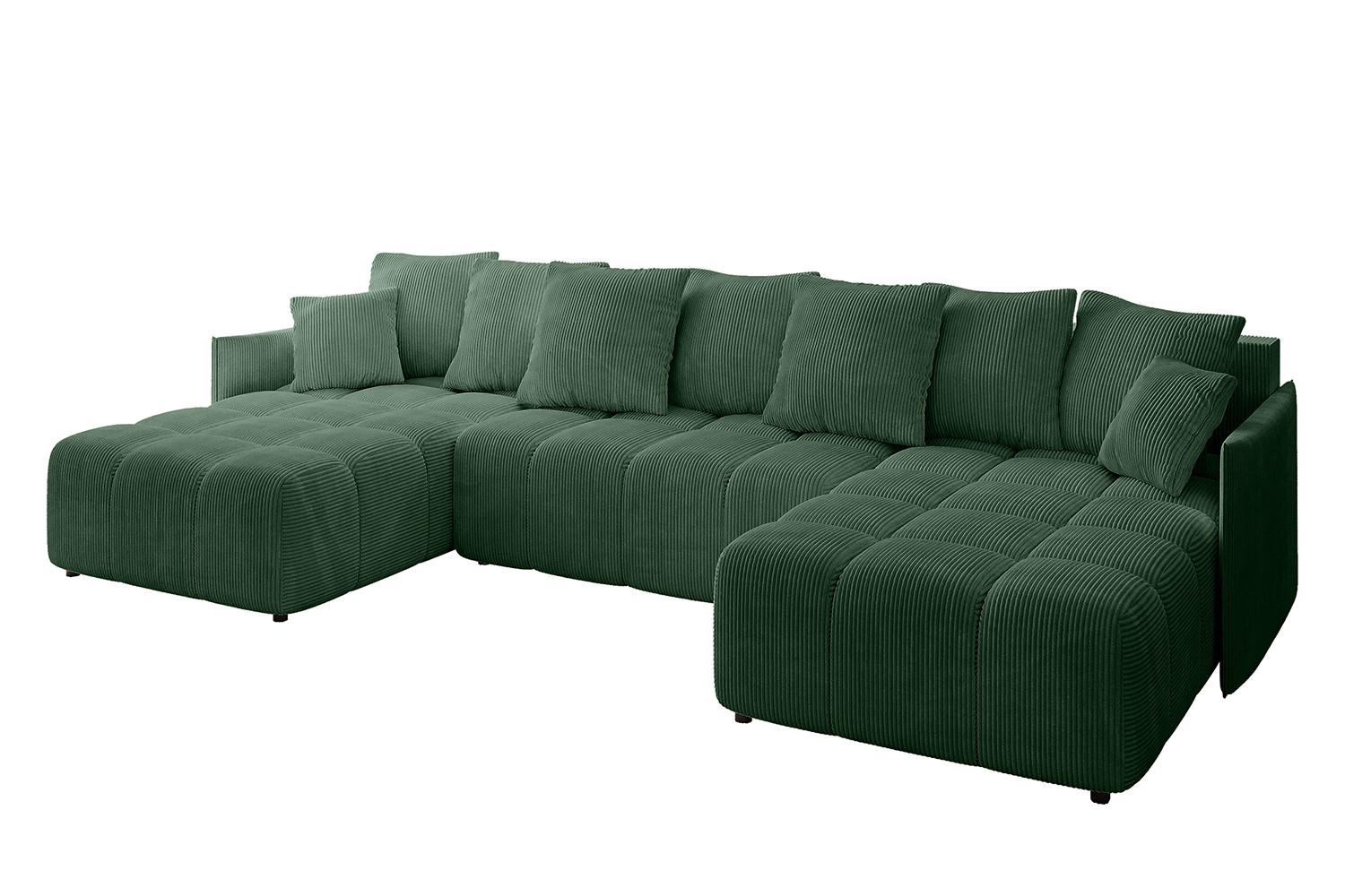 WOHNLANDSCHAFT LONLI-U 355x189x68 Grün Cord - Grün, Holzwerkstoff/Kunststoff (355/68/189cm) - ALTDECOR