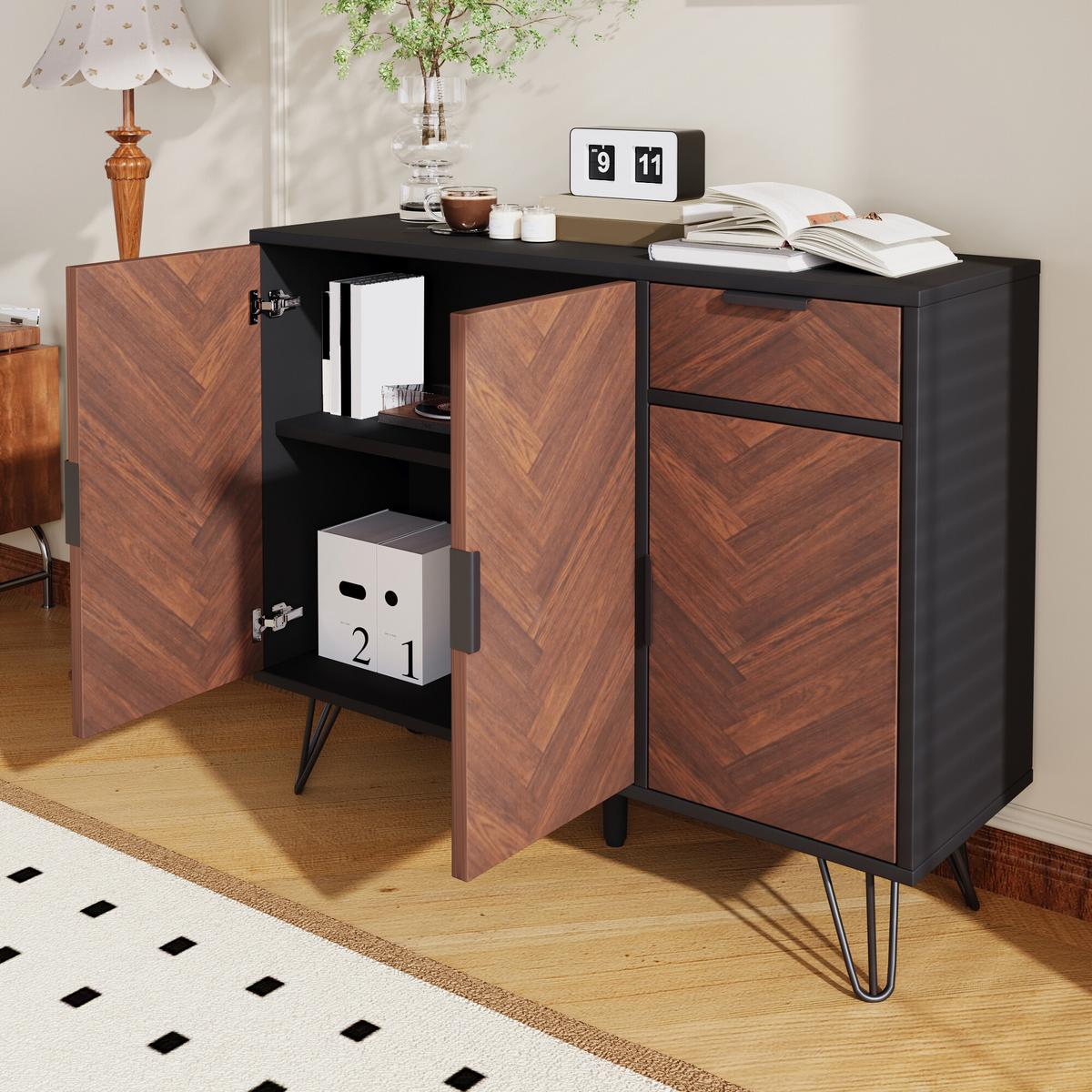SIDEBOARD Schwarz 90/30/71,5 cm - Schwarz, Holzwerkstoff (90/72/30cm) - Urban Meuble
