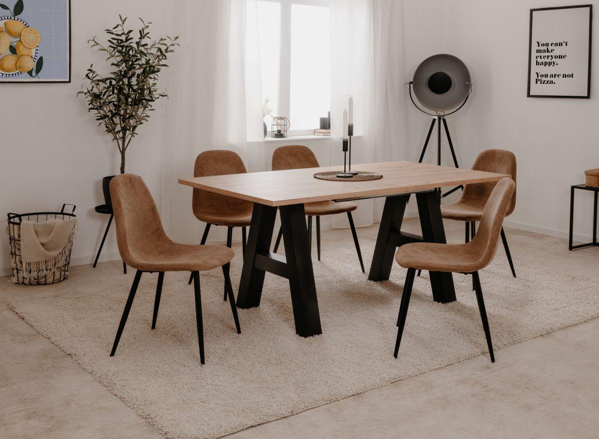 STUHL 4er-Set braun Cord, Esszimmerstuhl mit 4-Fuß-Gestell - Schwarz/Braun, Textil/Metall (50/83/43cm) - Furn.Design