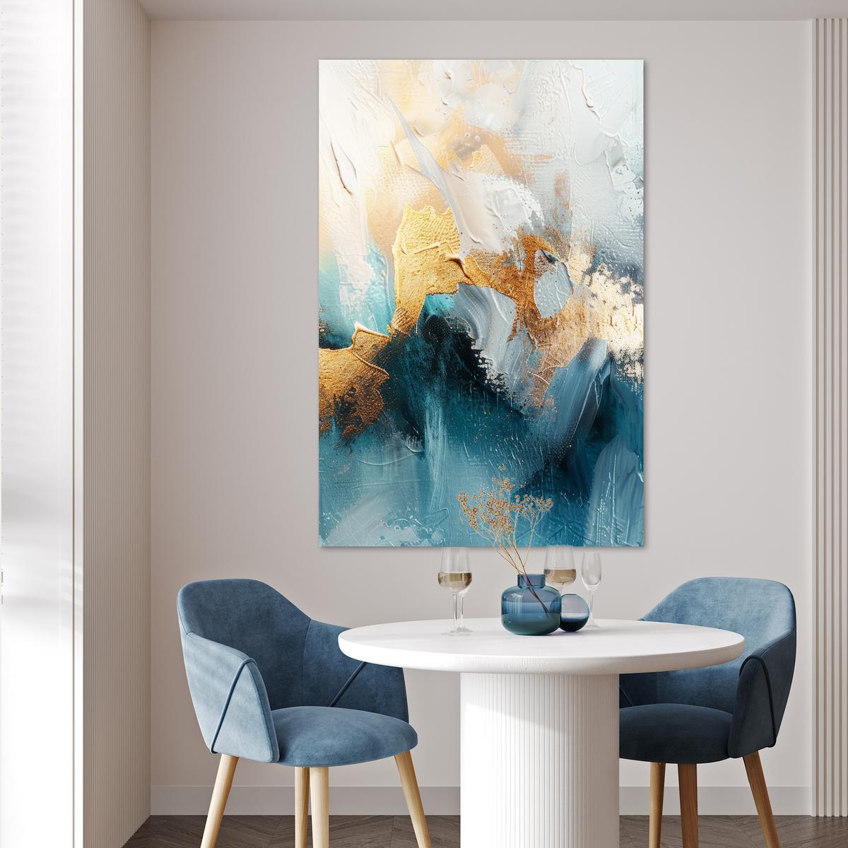 POSTER Abstrakt - Kunst - Gold - Blau Wandbild Schlafzimmer 80x120 cm - Petrol, Papier (80/120/0.1cm) - MuchoWow