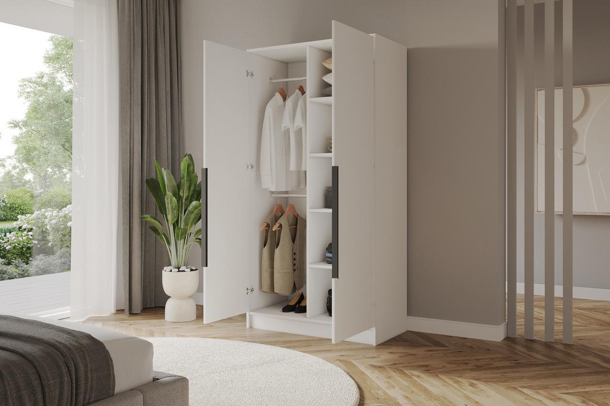 KLEIDERSCHRANK - LESE - 102 - Weiß - Schwarz/Weiß, Holzwerkstoff (102/200/51cm) - ALTDECOR