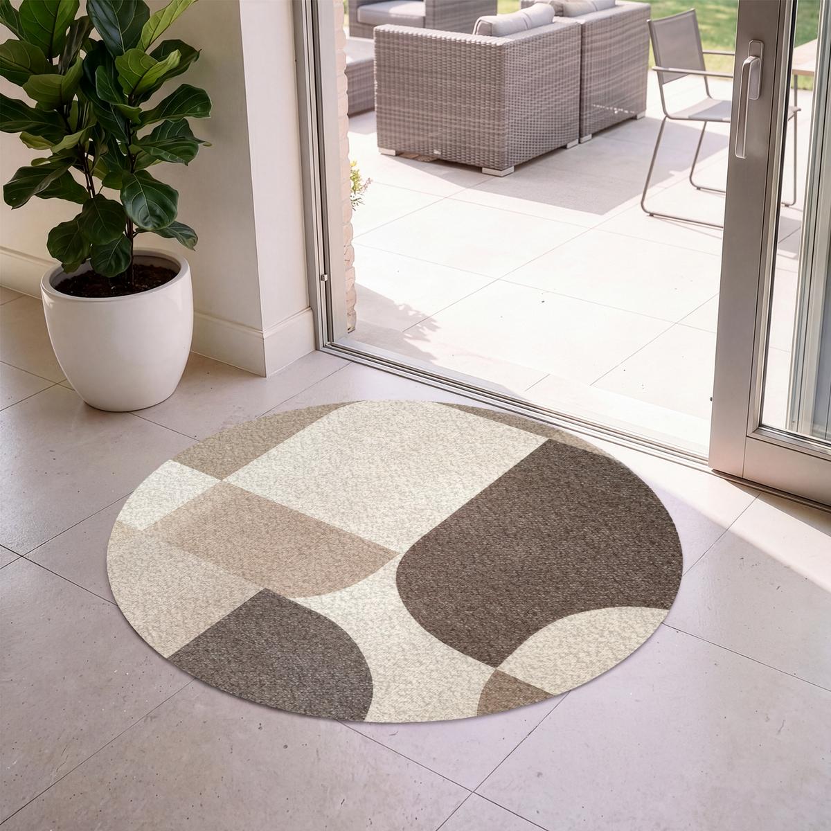 FUSSMATTE Geometrisch - Gewebte Struktur - Modern Fußabtreter 120x120 cm - Beige, Kunststoff (120/0.4cm) - MuchoWow