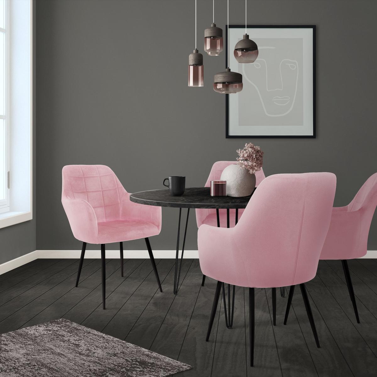 ESSZIMMERSTUHL 2er Set Rosa Samt - Pink/Schwarz, Textil/Metall (60/84/58cm) - ECD-Germany