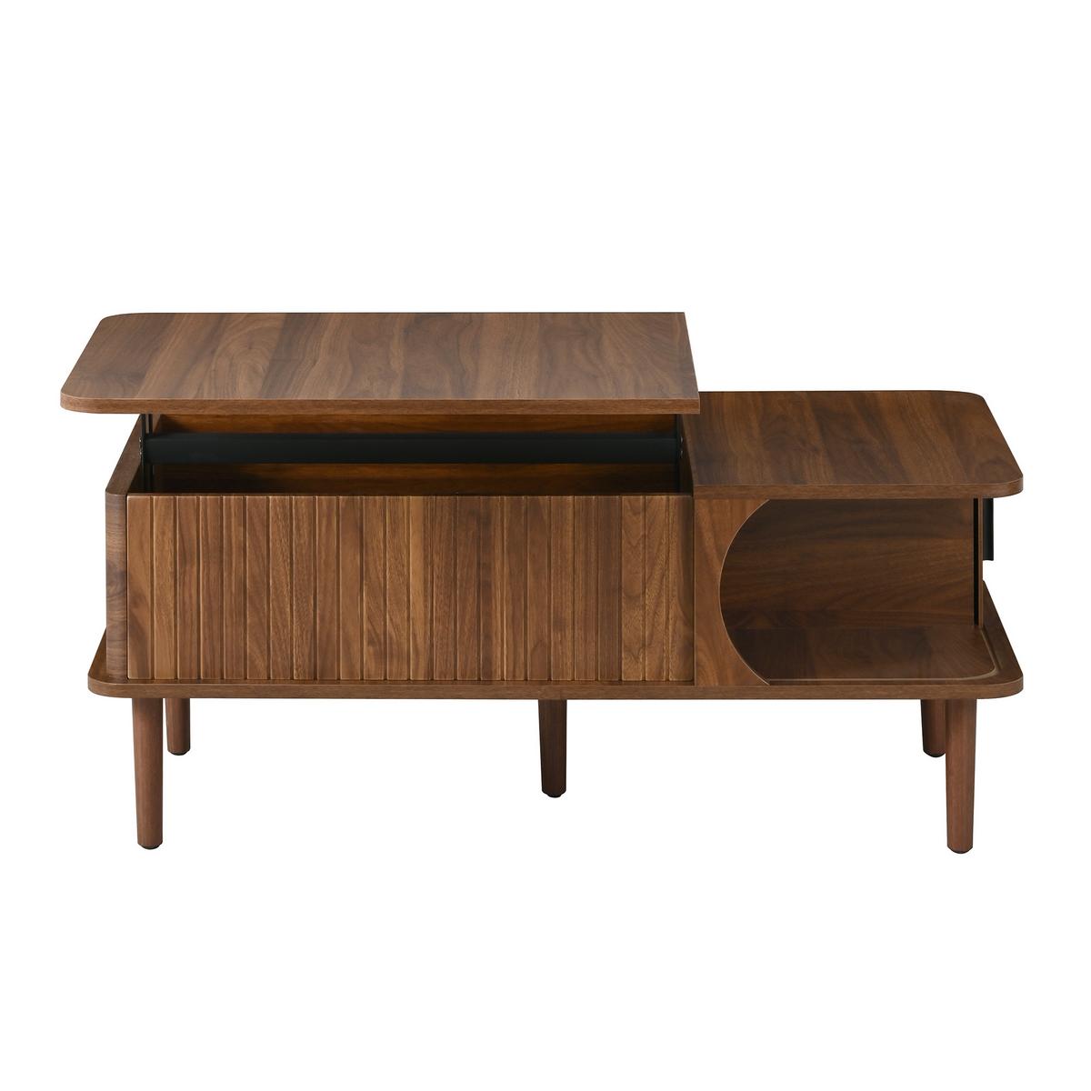 COUCHTISCH walnuss-optik & vertikale rillen mit lift-funktion & schiebetür - Walnussfarben, Holzwerkstoff (48/100/55.5cm) - Urban Meuble