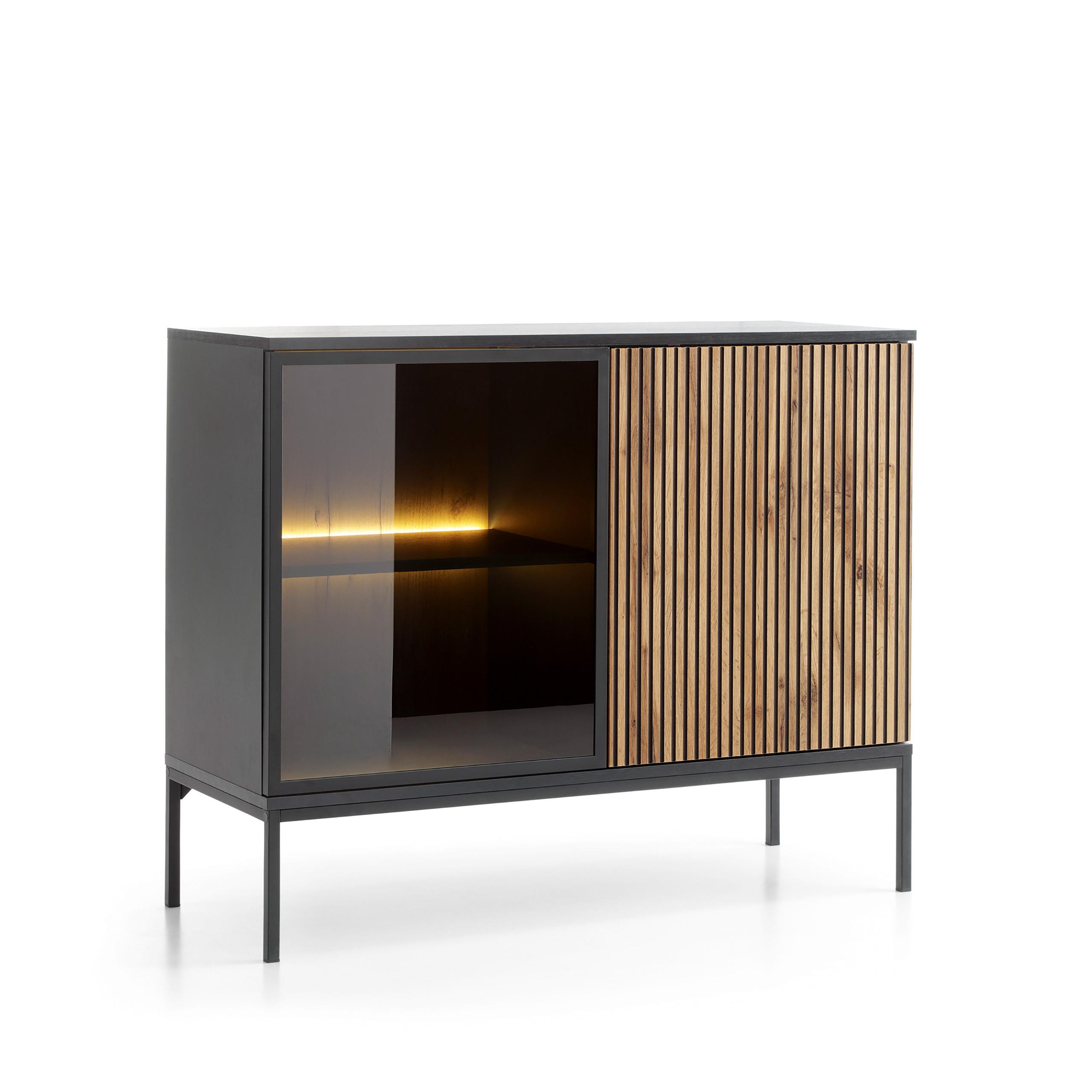 KOMMODE SENTIERO 104/83/39 cm mit LED 2 Türen Schwarz - Eiche Wotan/Schwarz, Holzwerkstoff (104/83/39cm) - MASSENO