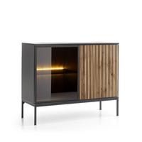 KOMMODE SENTIERO 104/83/39 cm mit LED 2 Türen Schwarz - Eiche Wotan/Schwarz, Holzwerkstoff (104/83/39cm) - MASSENO