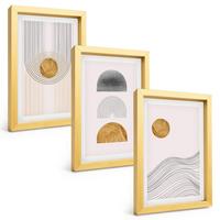 BILDER SET 3er Set - 20x30 cm Goldrahmen - Abstrakte Formen in Beige und Grau - Goldfarben, Kunststoff (20/30cm) - TULUP