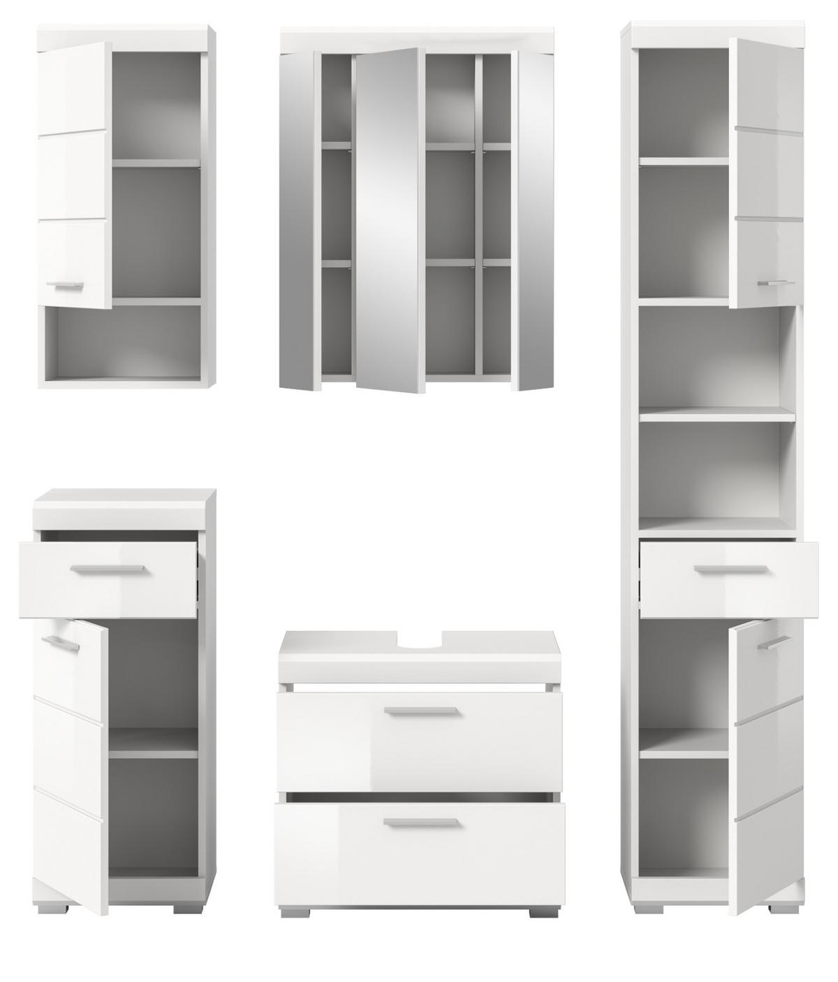 BADMÖBEL-SET weiß Hochglanz 5-teilig 164 cm, Komplettset mit viel Stauraum - Weiß Hochglanz, Glas/Holzwerkstoff (164/191/37cm) - Inn.Furn