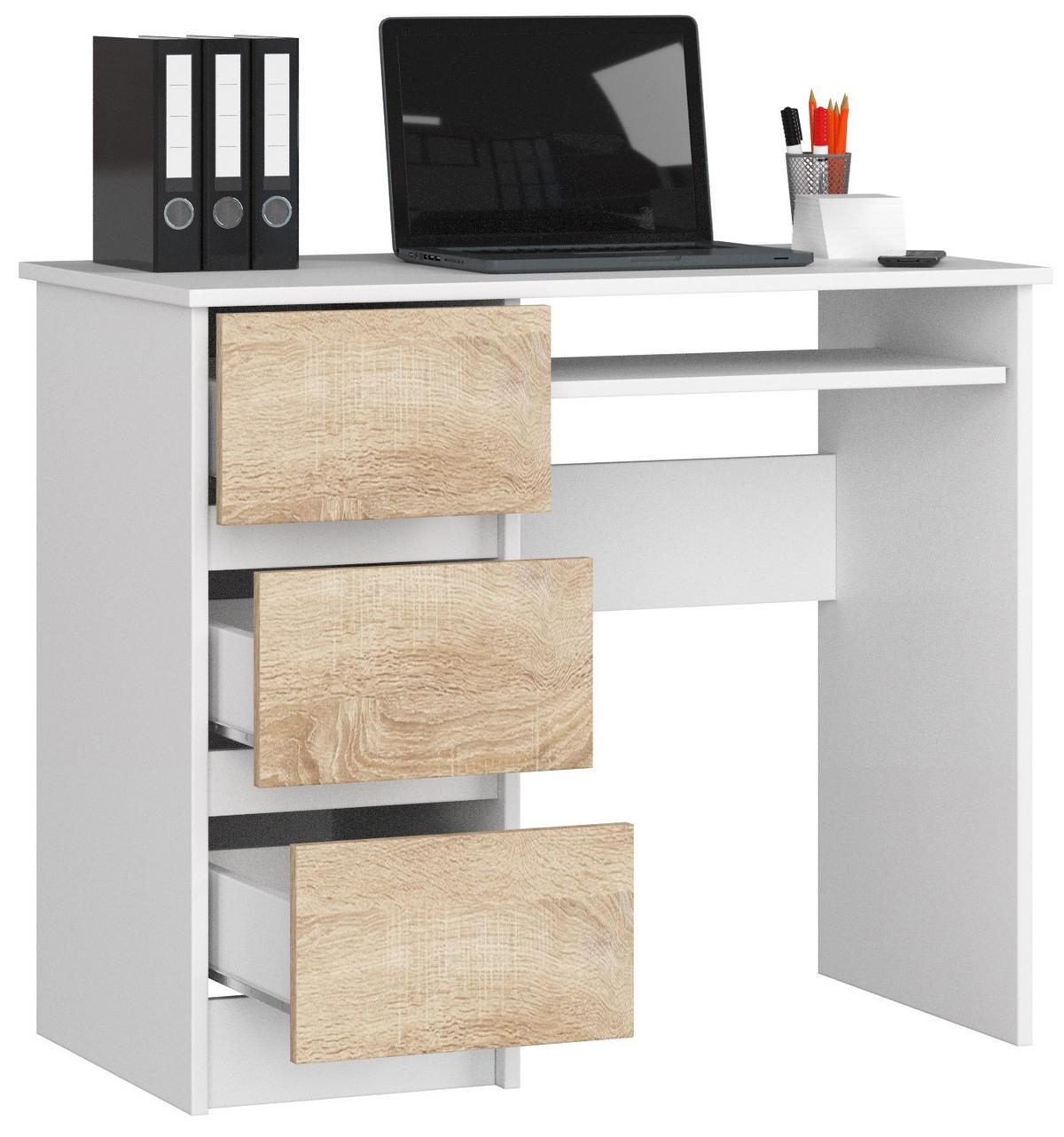 SCHREIBTISCH Weiß, Eiche Sonoma 77/90/50 - Weiß, Holzwerkstoff (124/85/77cm) - RAUMHIRSCH FURNITURE