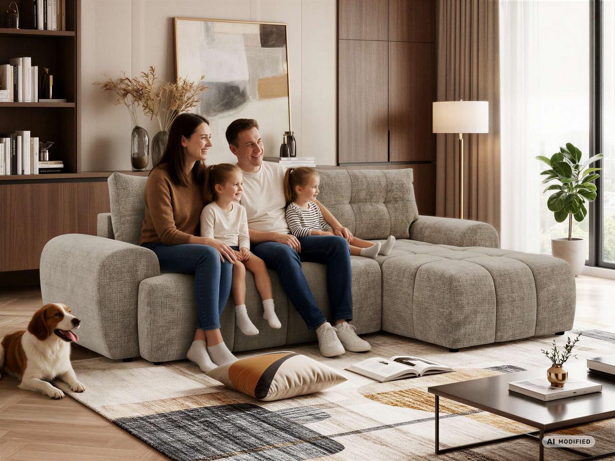 ECKSOFA MARIVO L - Dunkelgrau Schenille grob gewebt - Links Seite - Dunkelgrau/Schwarz, Kunststoff/Textil (161/271cm) - MKS