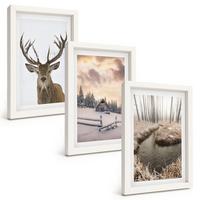 BILDER SET 3er Set - 20x30 cm Weißer Rahmen - Hirschhütte in Winterlandschaft - Weiß, Kunststoff (20/30cm) - TULUP
