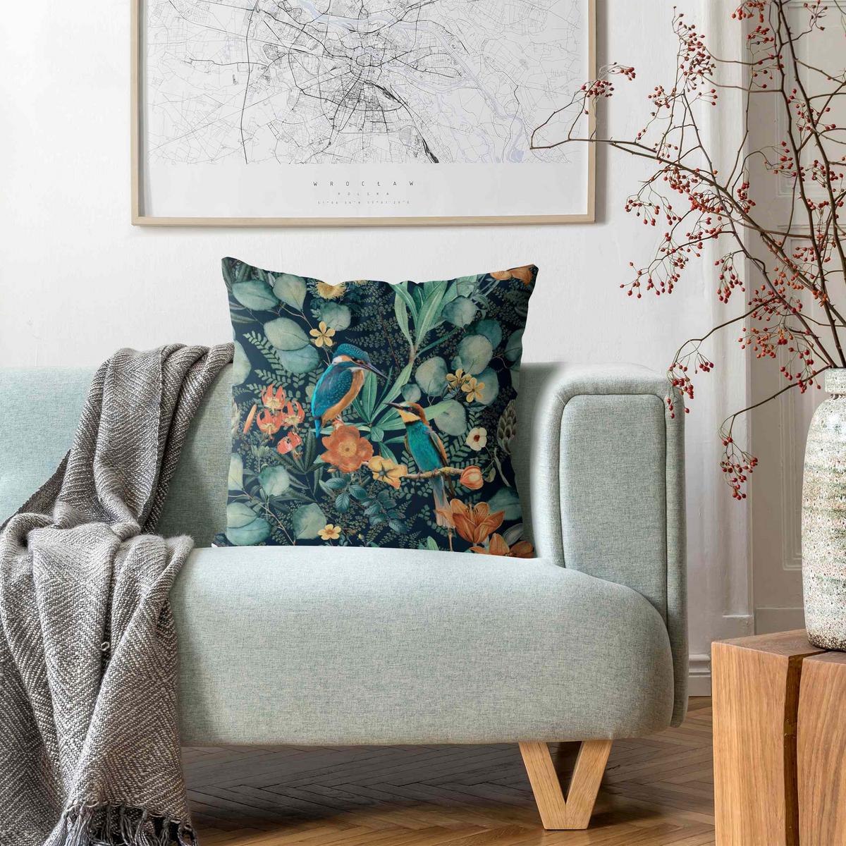 KISSENBEZUG Blumenparadies Eisvogel und Kolibri 40/40 cm - Grün, Textil (40/40cm) - Bilderwelten