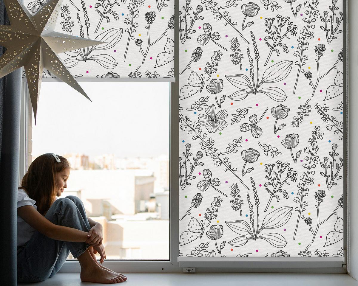 INNENROLLO - Fensterrollo - Rollo - 140x140 cm - Gezeichnete Pflanzen - Grau, Kunststoff (140/140/0.5cm) - TULUP