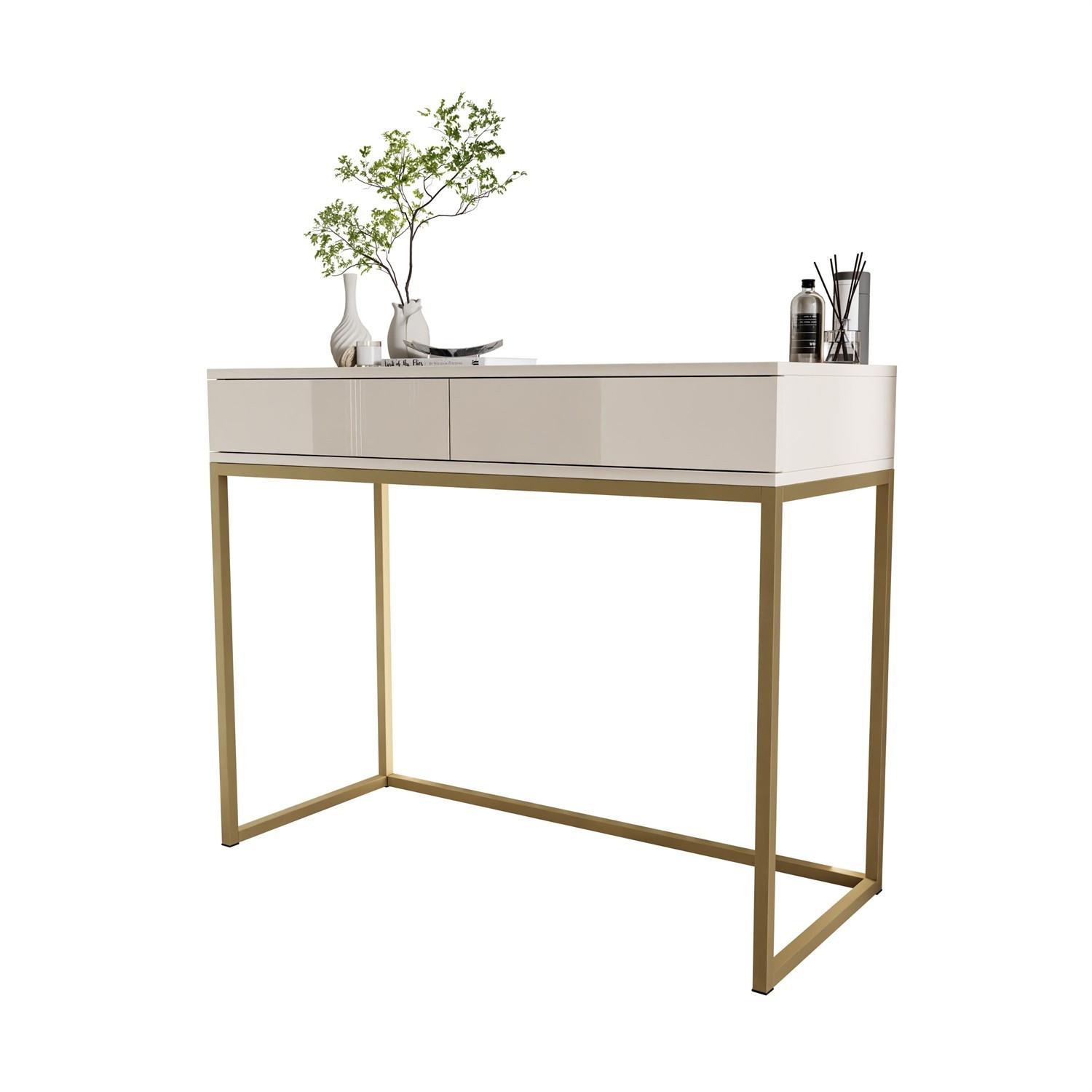 KONSOLE Glamour auf goldenem Gestell PUSH OPEN - Kaschmir, Holzwerkstoff (100/81/42cm) - Lookway