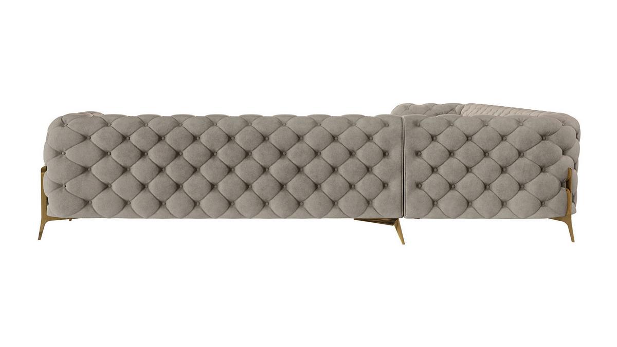 ECKSOFA Chesterfield Lexi Dunkle Creme Samt - Goldfarben/Creme, Holz/Textil (323/323cm) - S-Style Möbel