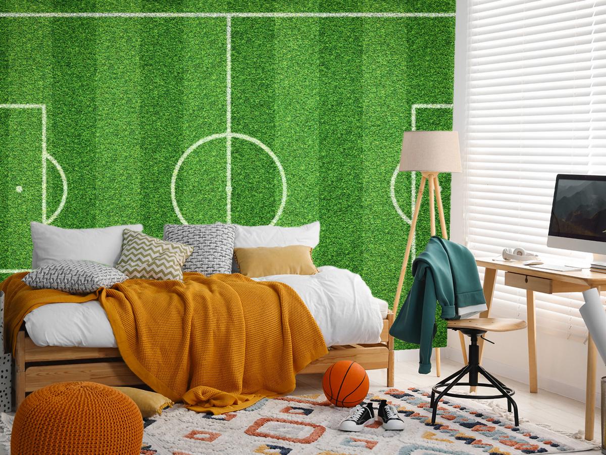 FOTOTAPETE für Jugendzimmer Stadion Vogelperspektive Rasen Feld 250x175 - Weiß/Grün, Papier (250/175cm) - Muralo