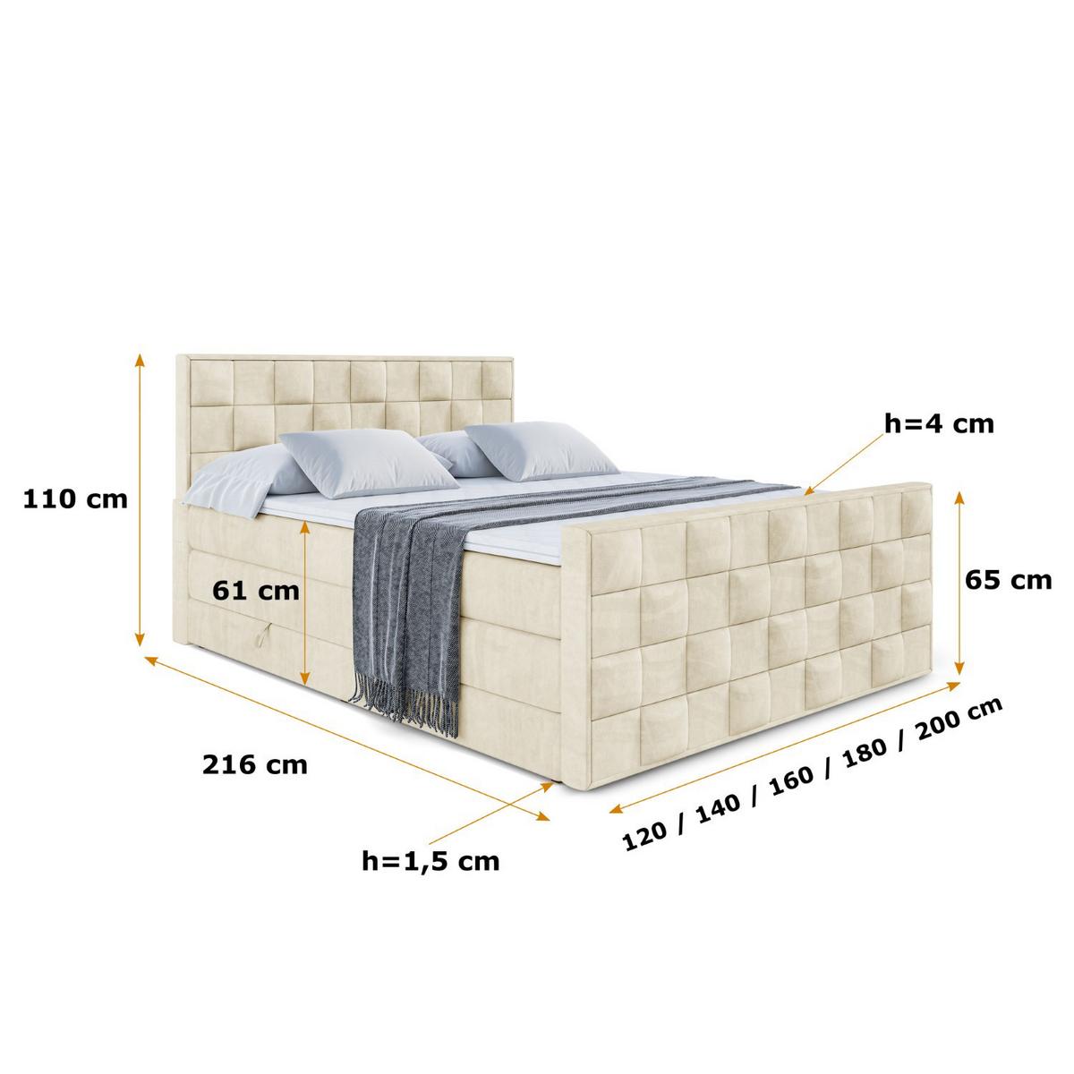 BOXSPRINGBETT ZAFIRA KING - 160 x 200 - H3/H4 - Beige - Beige, Holzwerkstoff (160/200cm) - ALTDECOR