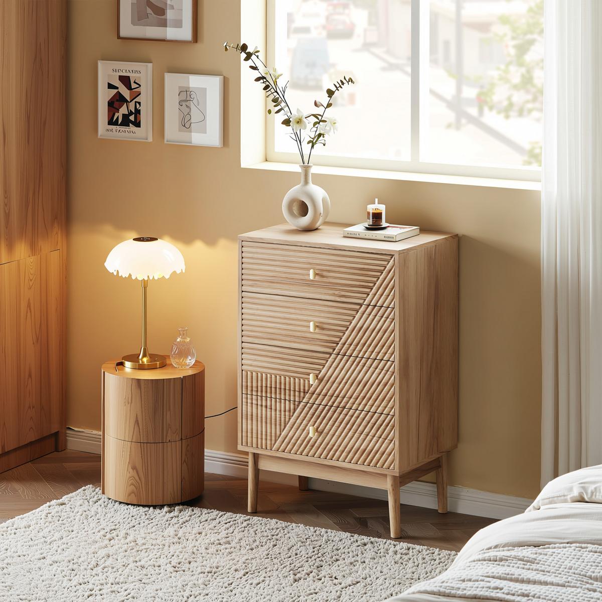 SIDEBOARD 60 cm Eiche – Schubladenschrank mit 4 Schubladen & Holzbeinen Modern - Eichefarben, Holzwerkstoff (60/90/40cm) - Urban Meuble