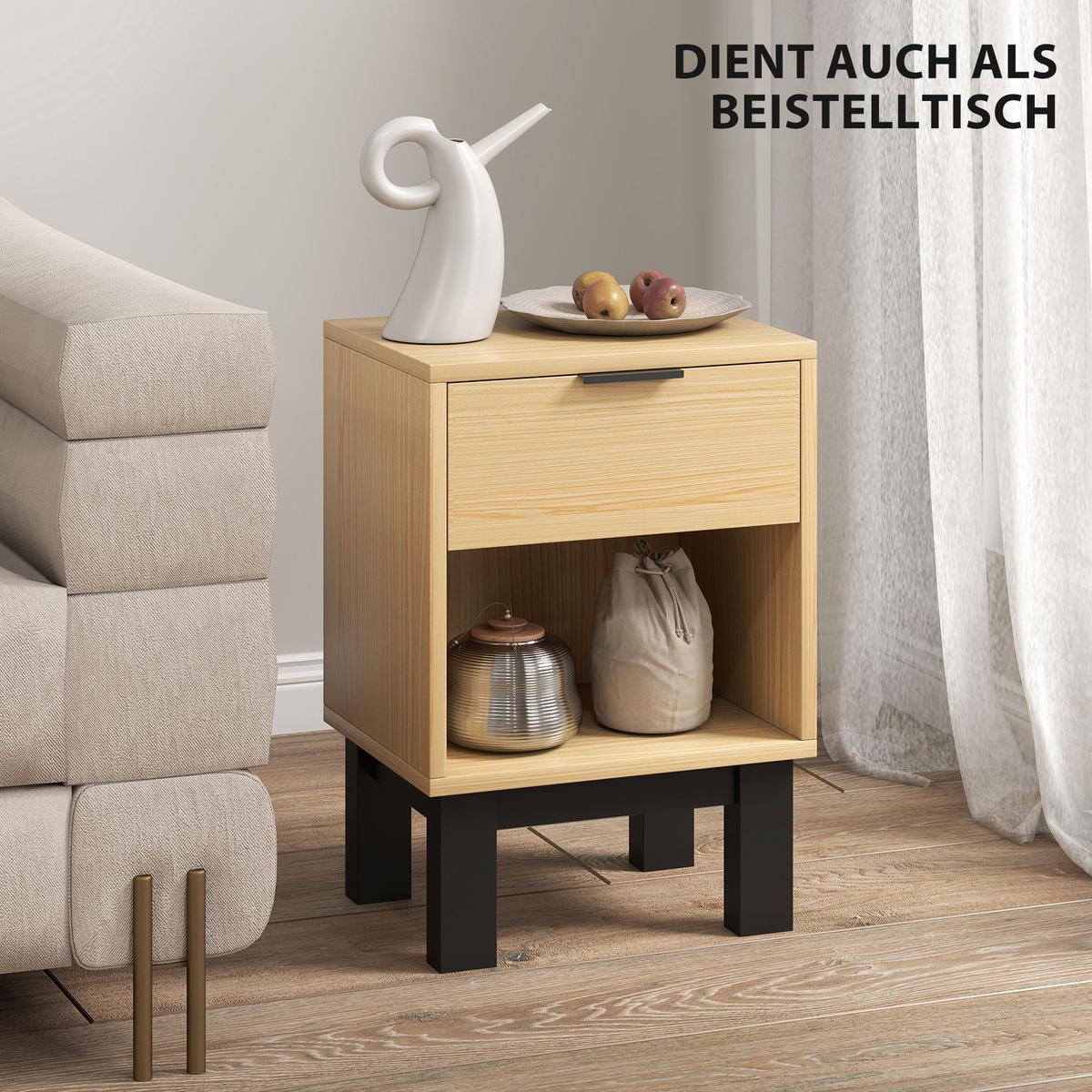 NACHTTISCH Spanplatte Eiche - Eichefarben/Schwarz, Holzwerkstoff (26/50/35cm) - HOMCOM