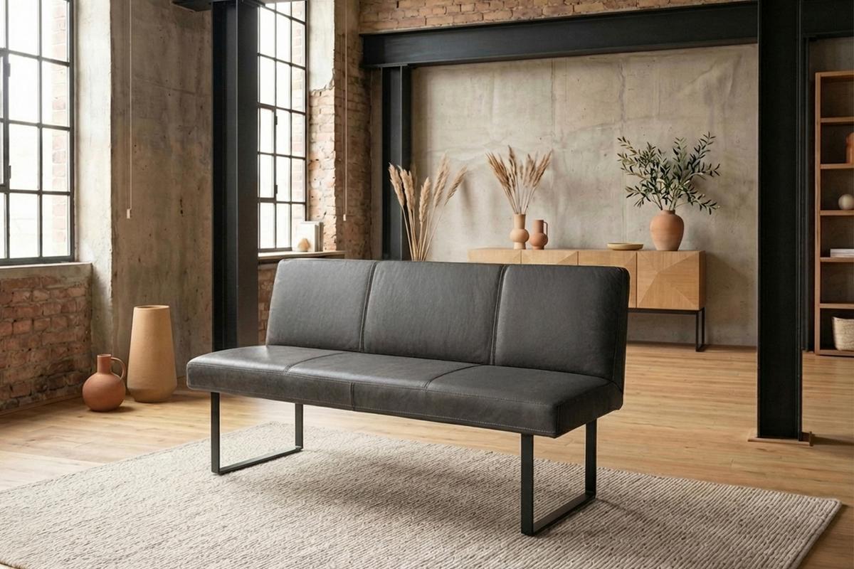 ESSZIMMERBANK ELEEN Anthrazit Leder - Anthrazit, Leder (143/85/69cm) - KAWOLA