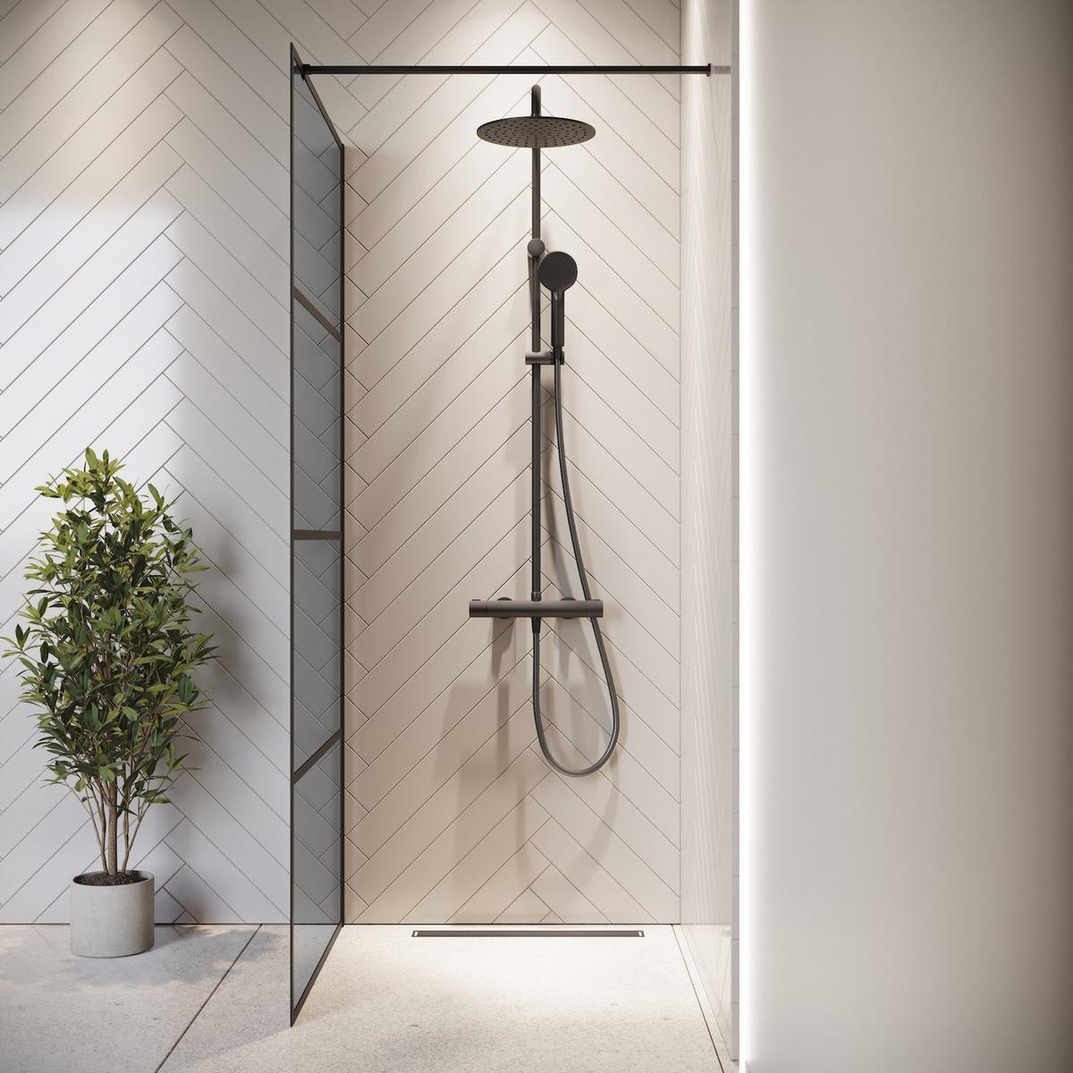 DUSCHWAND Essos - 80 x 200 cm - Schwarz - Walk-In Duschabtrennung aus Rauchglas - Anthrazit/Schwarz, Glas (80/200cm) - Badplaats