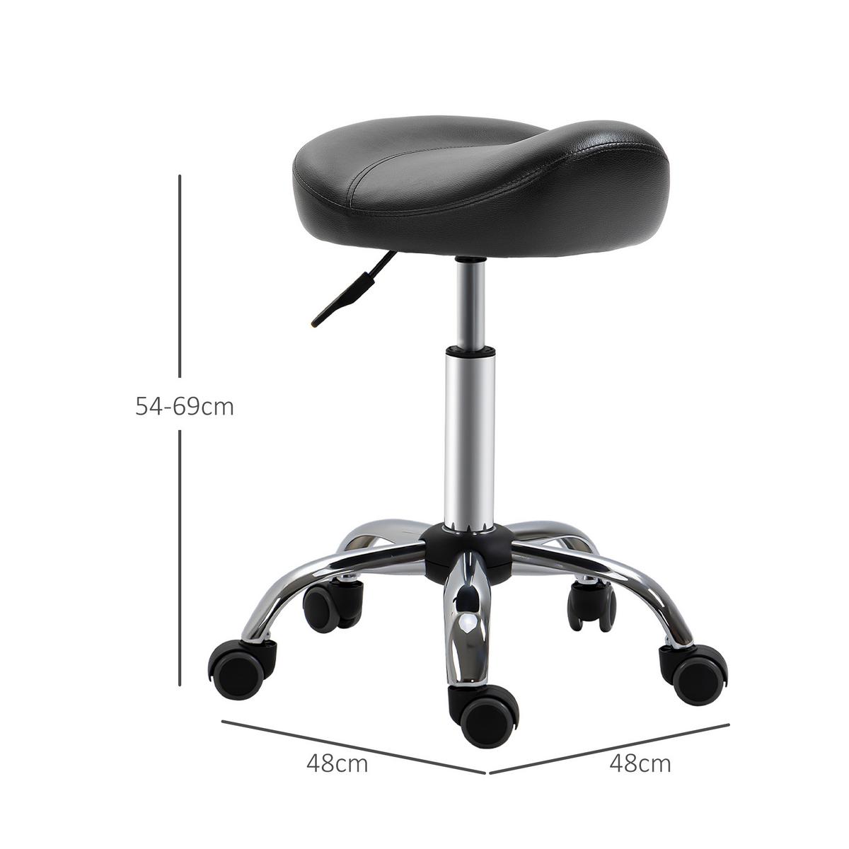 ROLLHOCKER Höhenverstellbarer Arbeitshocker mit Rädern für Massage Schwarz - Schwarz, Leder (48/71/48cm) - HOMCOM