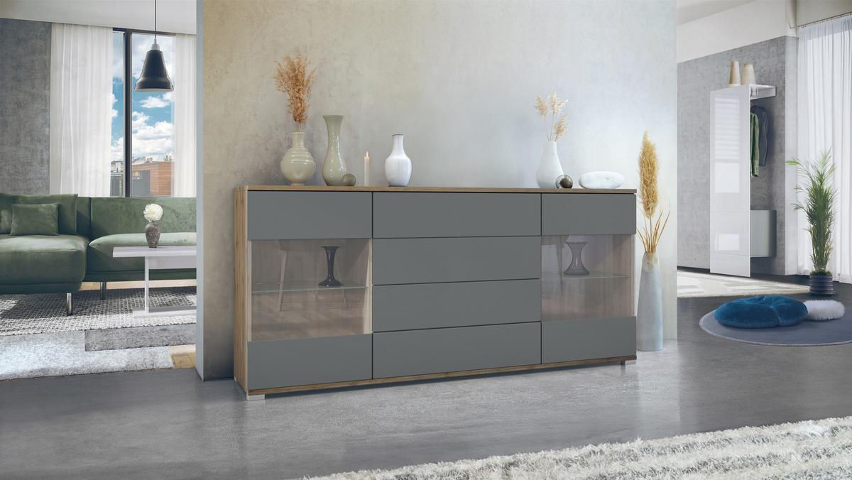 SIDEBOARD Bari Graphit Seidenmatt - Graphitfarben, Holzwerkstoff (166.5/75.5/35cm) - Vladon
