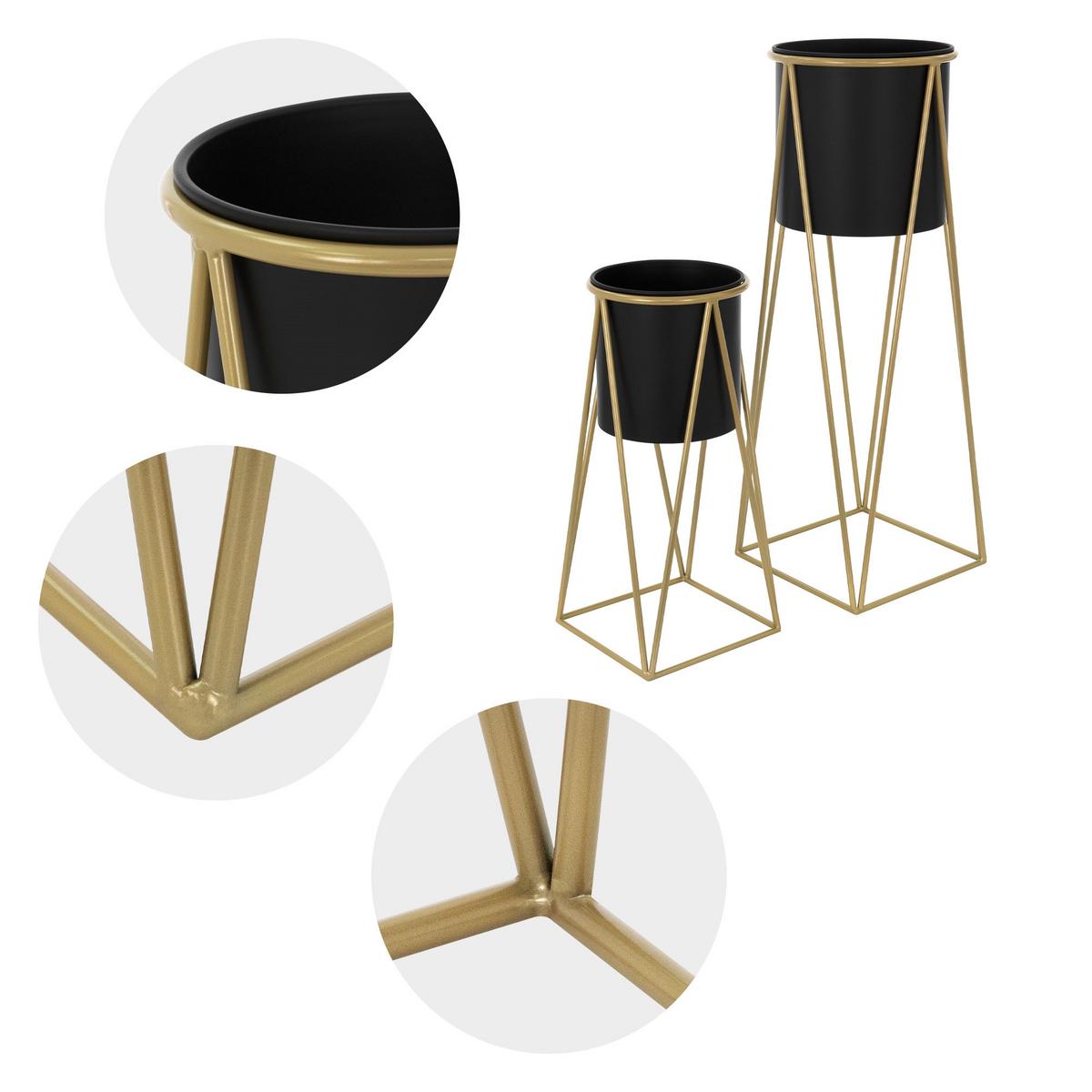 BLUMENSTÄNDER 2er Set Schwarz-Gold 21,8x22x47cm/25x25x71cm aus Stahl - Goldfarben/Schwarz, Metall (25/25/71cm) - ML-DESIGN