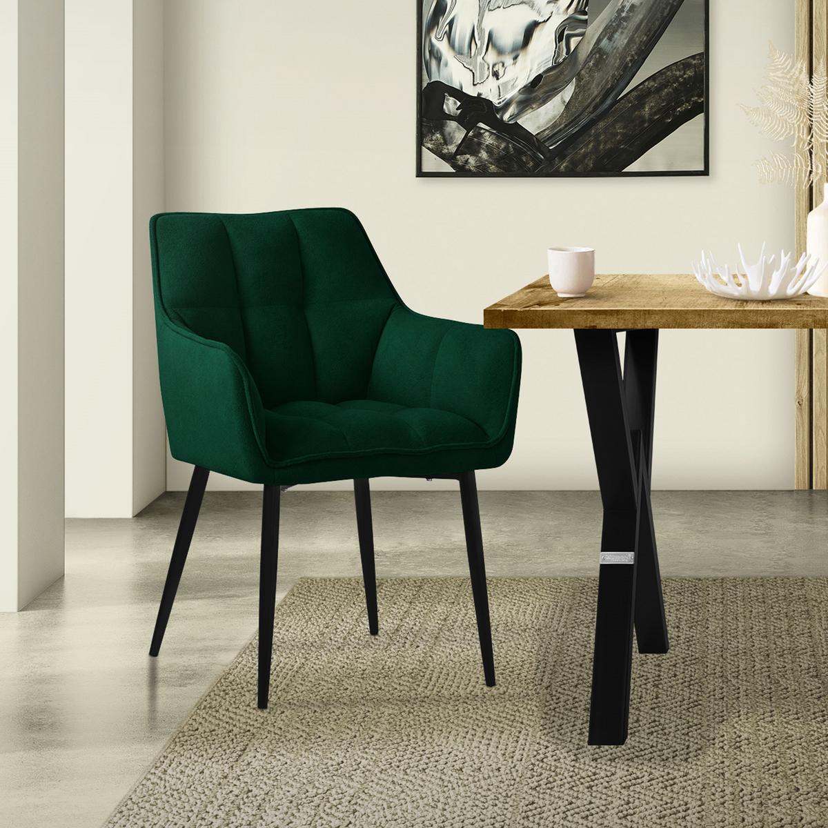 ESSZIMMERSTUHL Dunkelgrün Frotteestoff - Dunkelgrün/Schwarz, Textil/Metall (63/90/57cm) - ML-DESIGN
