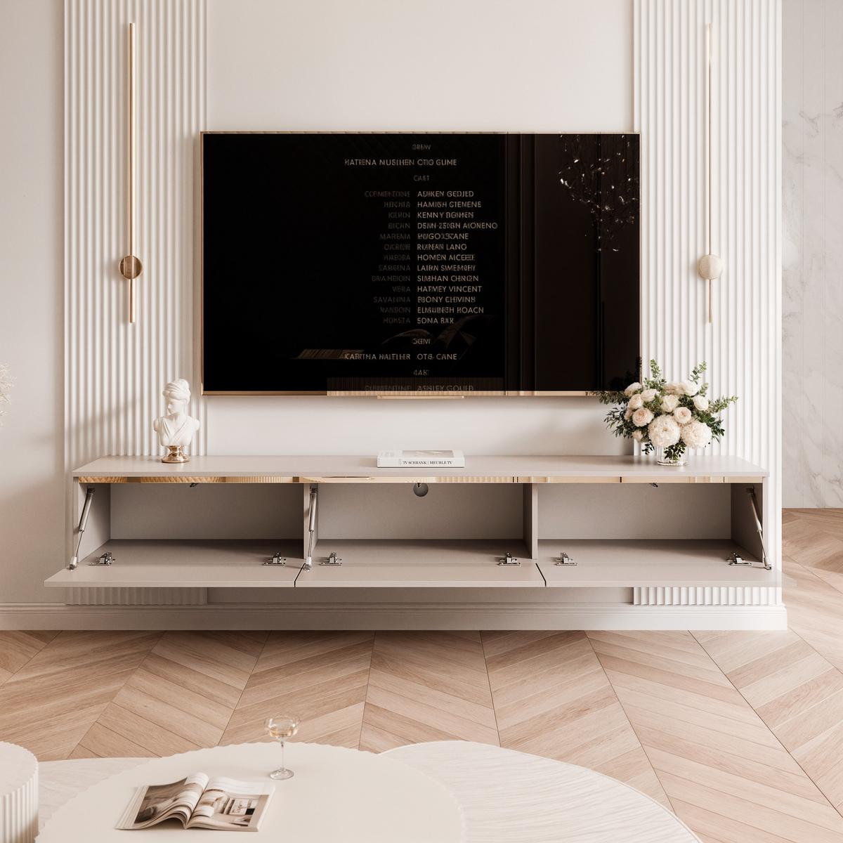 HÄNGENDER TV-Schrank SELIA 200 cm, Kaschmir mit goldener Zierleiste, LED-Beleuchtung - Kaschmir, Holzwerkstoff (200/28.5/35cm) - Idohome