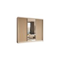 KLEIDERSCHRANK mit Spiegel-Schiebetüren und Aluminium-Leisten, LED-Beleuchtung - LAMELO - 240 cm Weiß+Weiß+Artisan - Weiß, Holzwerkstoff (240/216/61cm) - ALTDECOR