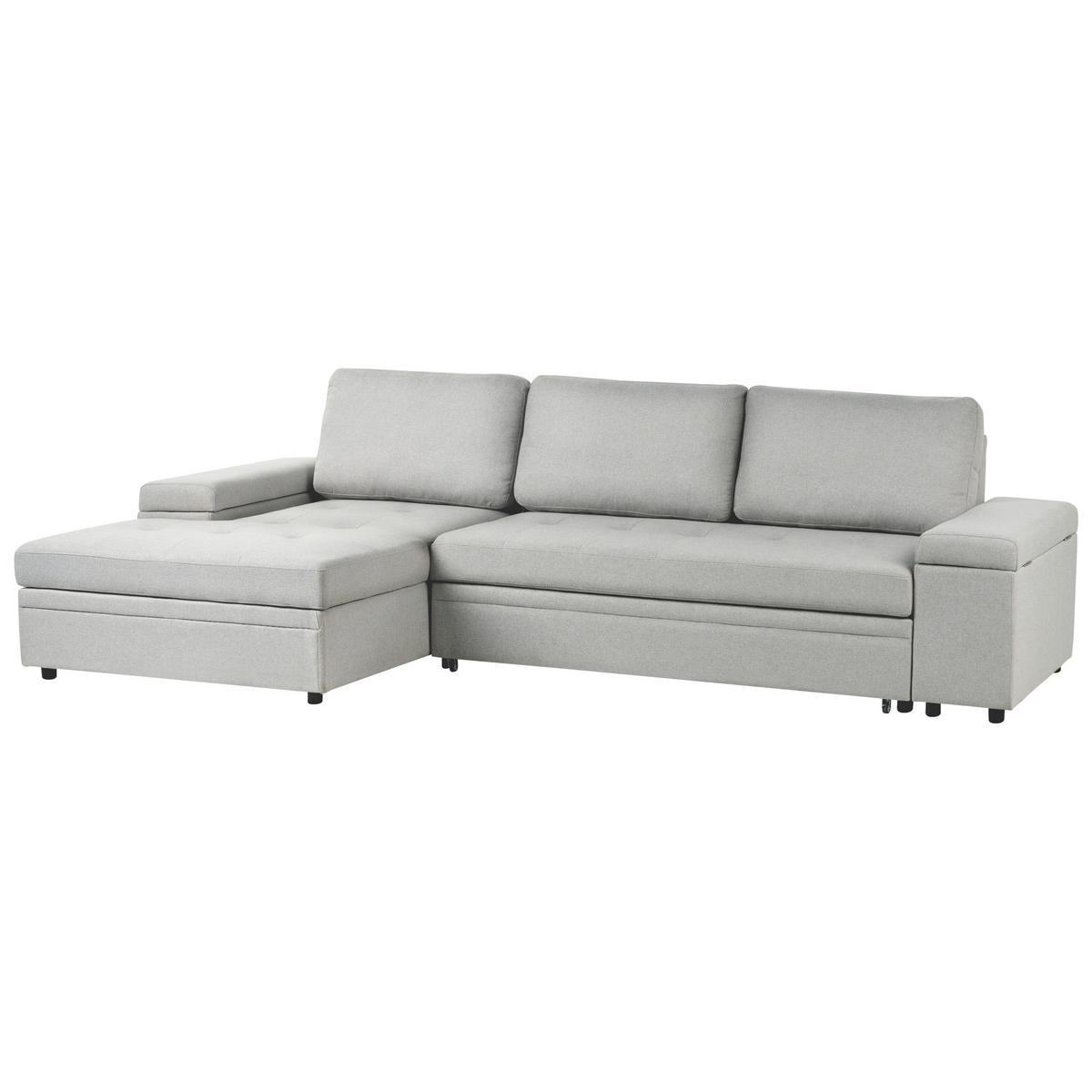 ECKSCHLAFSOFA 3-Sitzer Kunstleinen Hellgrau mit Stauraum rechtsseitig Hrisey - Hellgrau, Textil (293/161cm) - Beliani
