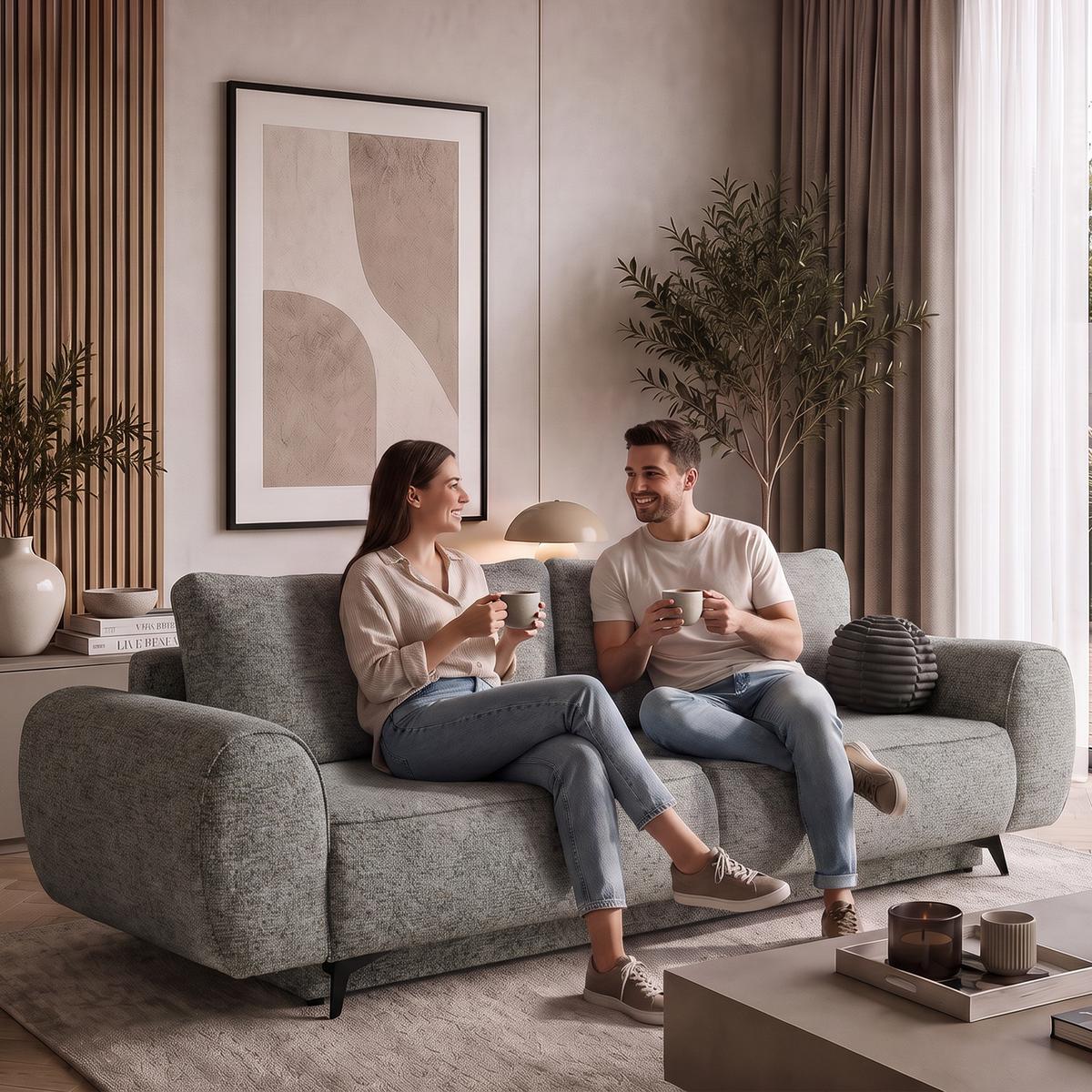 SCHLAFSOFA Vito 3-Sitzer mit Bettkasten, DL-System, Chenille-Stoff, Grau - Schwarz/Grau, Textil (256/90/99cm) - Beautysofa