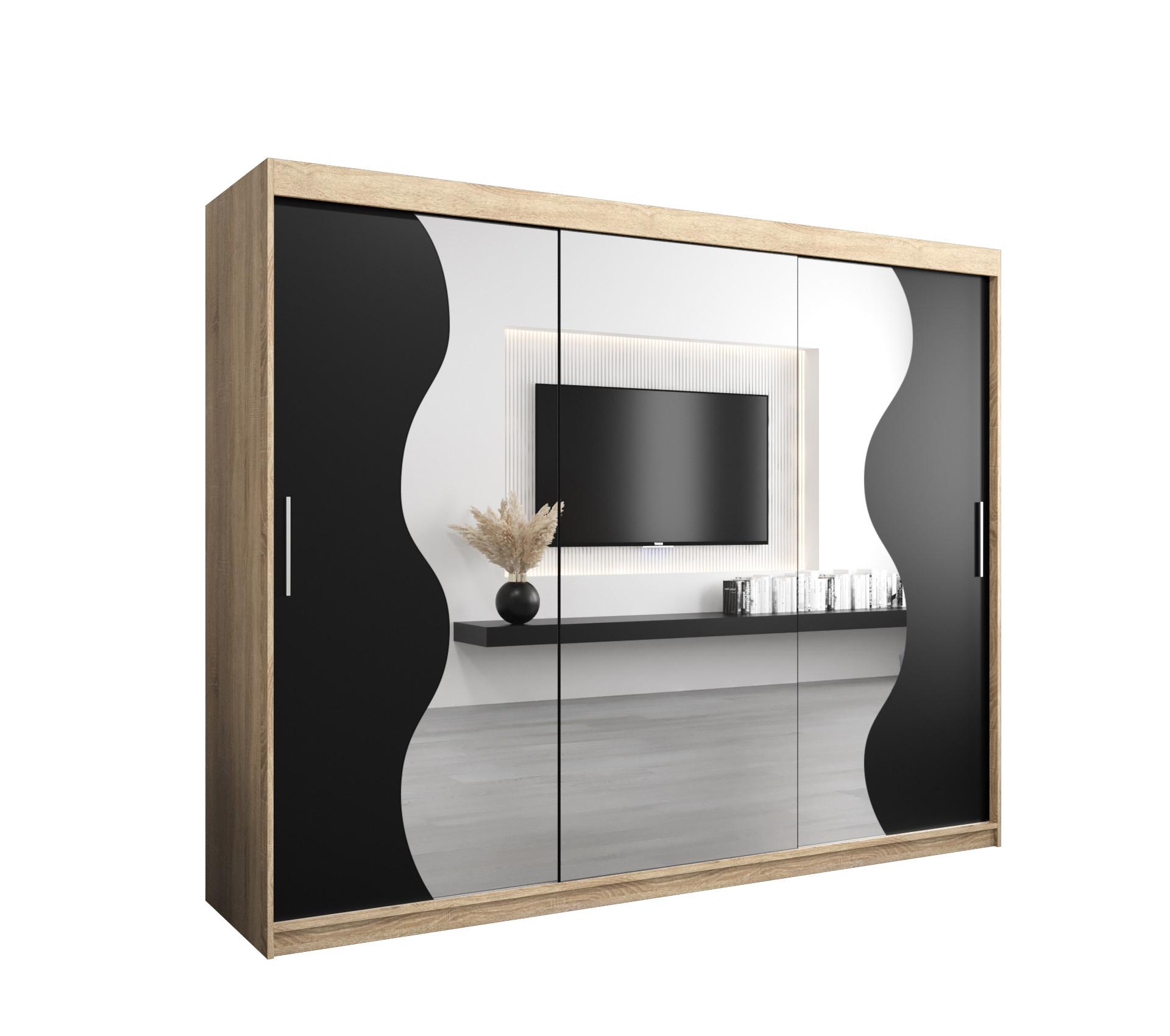 SCHWEBETÜRENSCHRANK 200/250/62 3-türig - Silberfarben/Schwarz, Holz/Kunststoff (250/200/62cm) - MÖBEL KRYSPOL