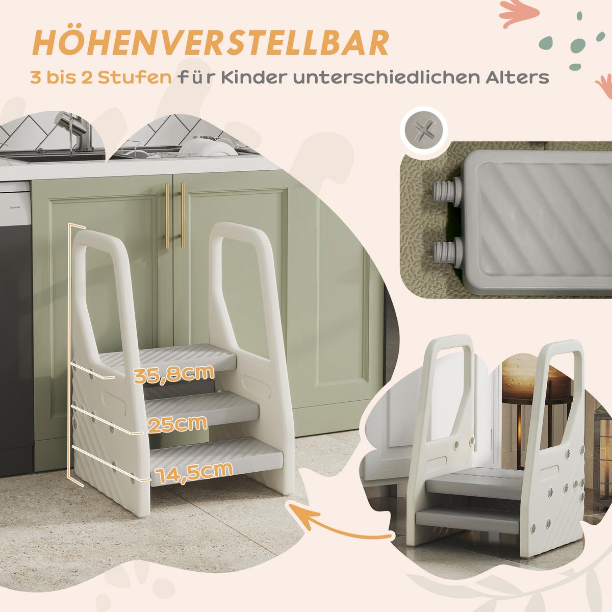 TRITTHOCKER mit 3 Stufen, Kinderhocker Bad höhenverstellbar, Klohocker Grau - Grau, Kunststoff (42/65.5/43cm) - AIYAPLAY