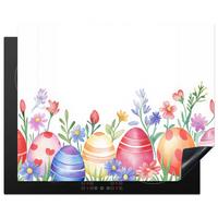 HERDABDECKPLATTE Blumengarten - Bunt - Eier Herdabdeckung Induktionsfeld 65x52 cm - Weiß, Kunststoff (65/52/0.2cm) - MuchoWow