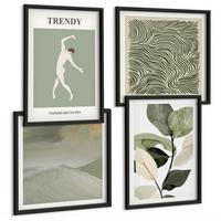 BILDER SET 4er Set - 50x50 cm & 40x60 cm Schwarzer Rahmen - Abstrakte Pflanzenmuster - Schwarz, Kunststoff (50/50cm) - TULUP