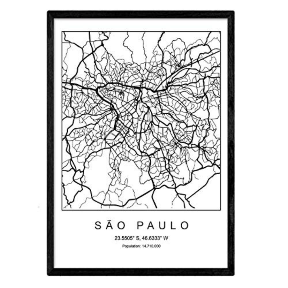 POSTER Sao Paulo Nordic-Stil A4 Schwarzer Rahmen - Schwarz, Papier (29.7/5/21cm) - Nacnic