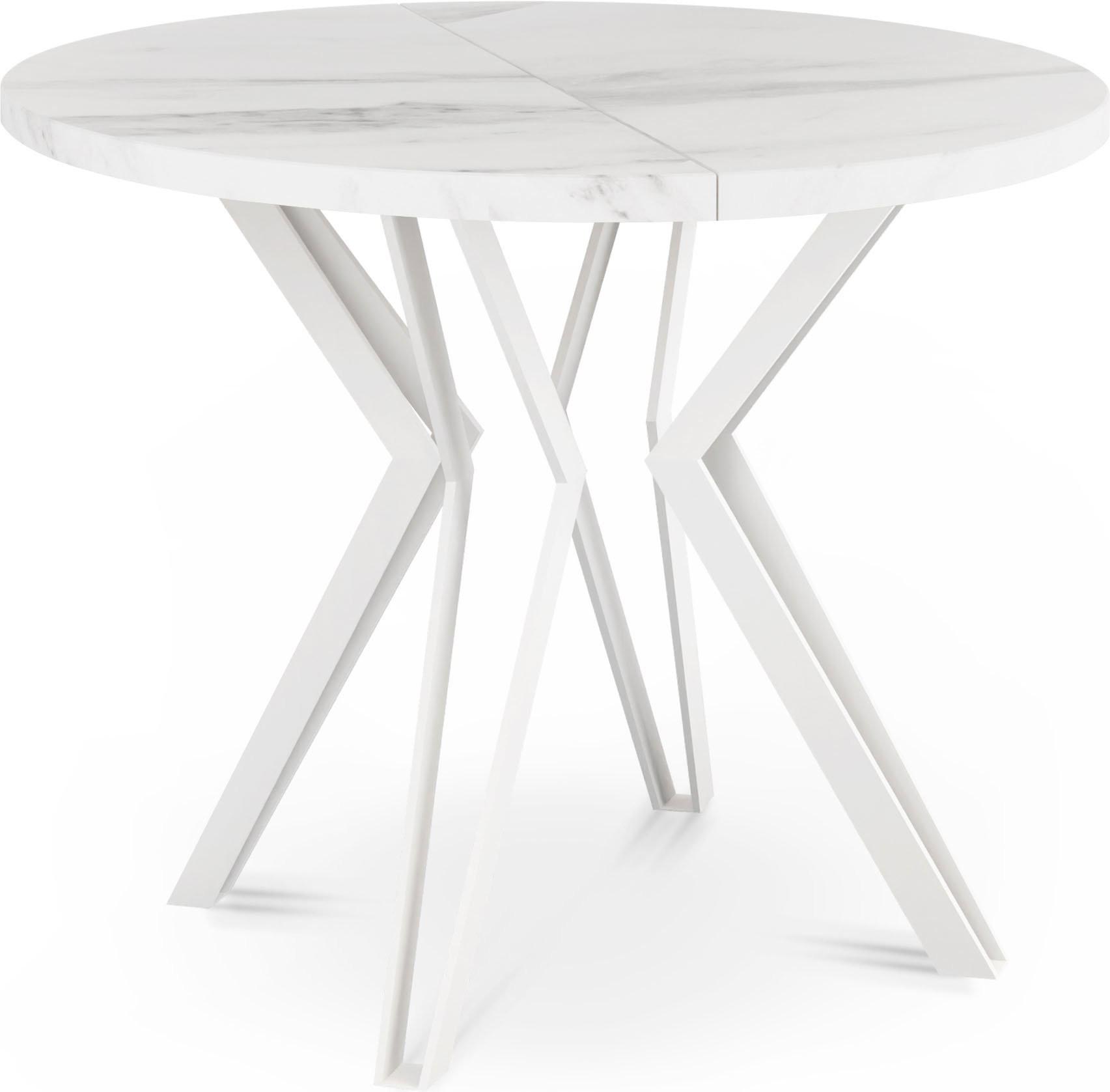 ESSTISCH Austin runder ausziehbarer, Marmor Weiß 120-200/100/76 cm - Ecru/Weiß, Holzwerkstoff/Metall (120/200/76cm) - WFL GROUP