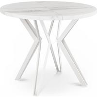 ESSTISCH Austin runder ausziehbarer, Marmor Weiß 100-180/100/76 cm - Ecru/Weiß, Holzwerkstoff/Metall (100/180/76cm) - WFL GROUP