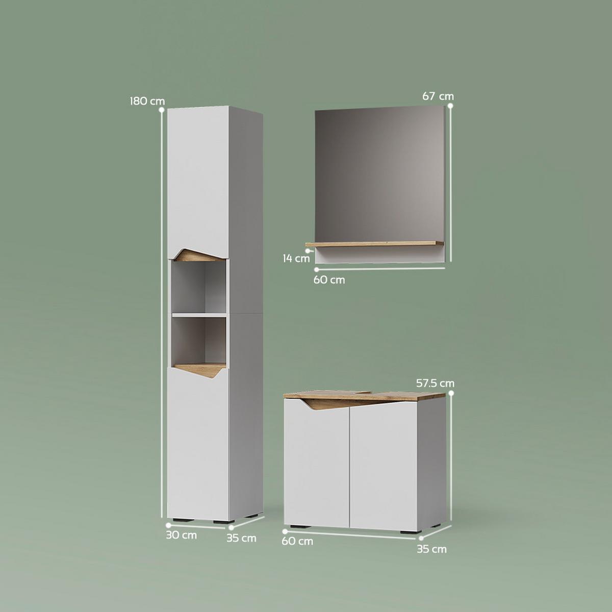 BADMÖBEL-KOMBINATION Timavo Weiß 3 Teile, mit Hochschrank - Weiß, Holzwerkstoff (60/57/35cm) - Livinity®