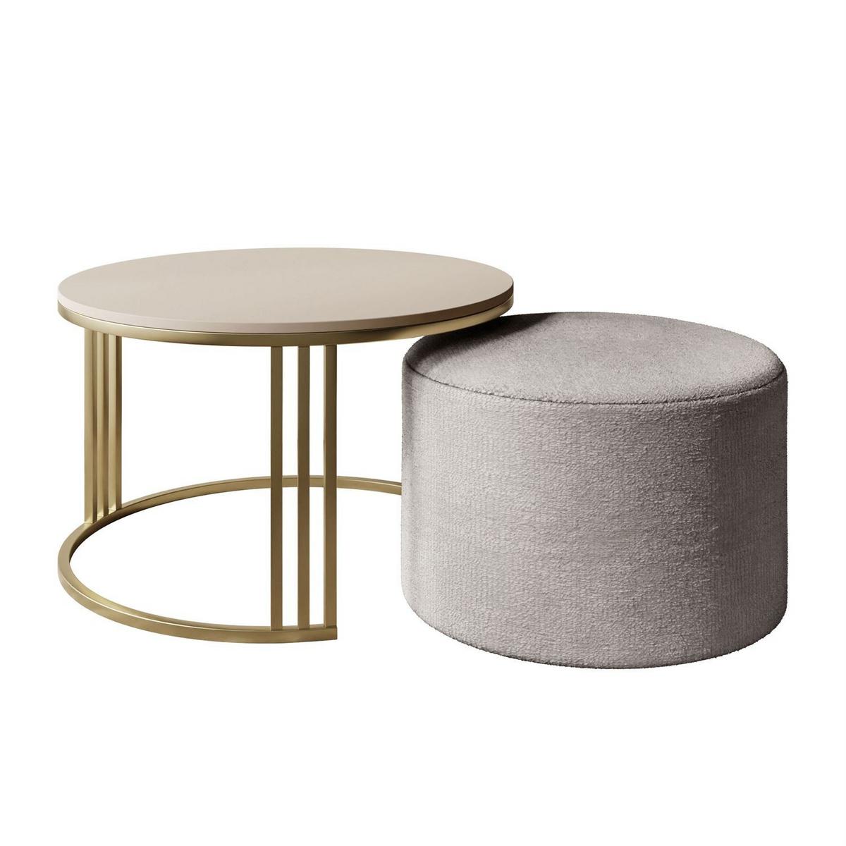 COUCHTISCH mit Hocker LORI MAT gebürstetes Gold/Kaschmir matt/Perfect Harmony 82 - Kaschmir, Metall (70/70/49cm) - Lookway