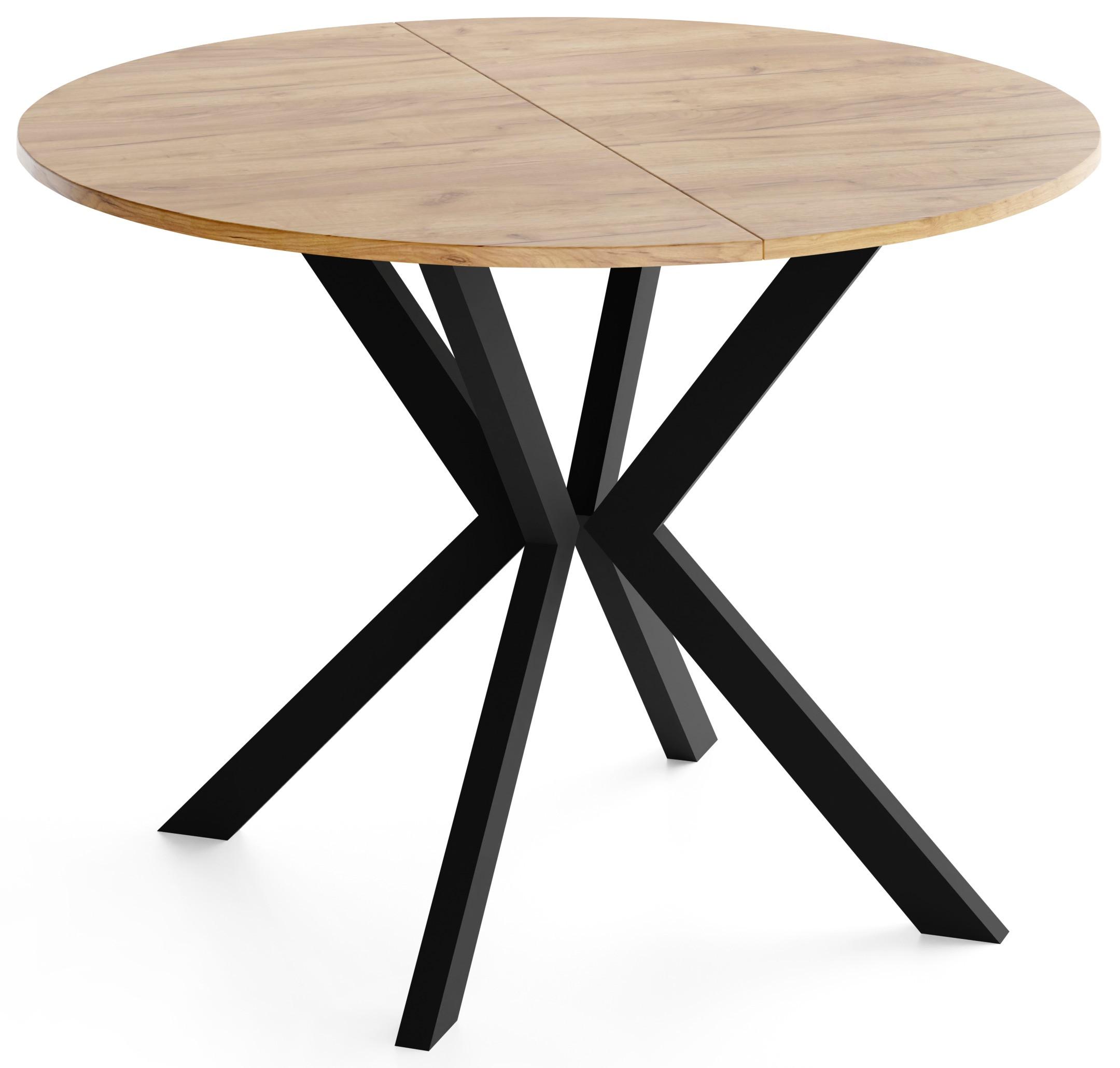 ESSTISCH Valio rund oval ausziehbar verlängerbar mit schwarzen Metallbeinen, Eiche Braun 90-130/90/76 cm - Eiche Wotan/Schwarz, Holzwerkstoff/Metall (90/130/76cm) - WFL GROUP
