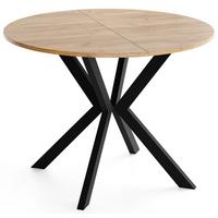 ESSTISCH Valio rund oval ausziehbar verlängerbar mit schwarzen Metallbeinen, Eiche Braun 100-140/100/76 cm - Eiche Wotan/Schwarz, Holzwerkstoff/Metall (100/140/76cm) - WFL GROUP