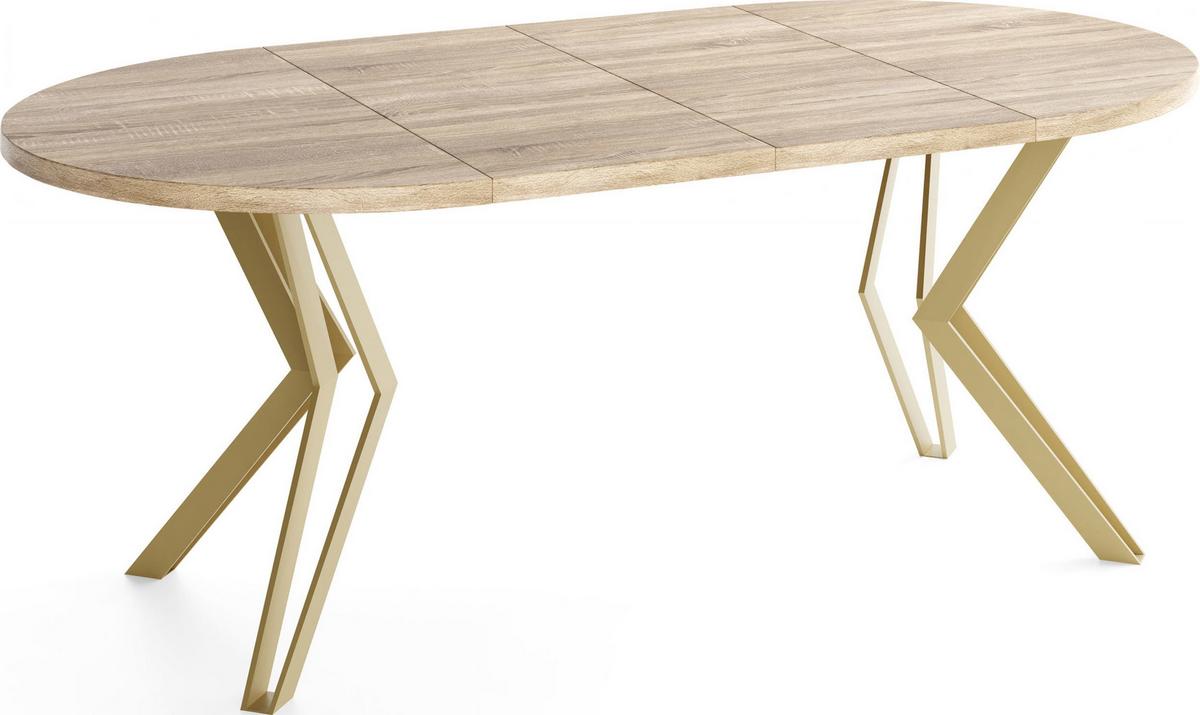 ESSTISCH Daisy runder ausziehbarer, Sonoma Eiche 100-180/100/76 cm - Goldfarben/Sonoma Eiche, Holzwerkstoff/Metall (100/180/76cm) - WFL GROUP