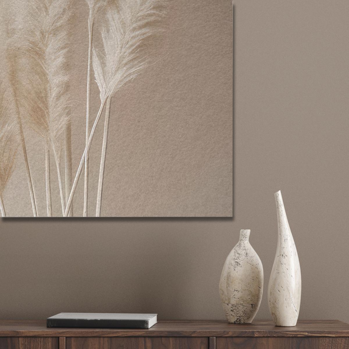 AKUSTIKBILD Pampasgras - Federn - Pastell - Weiß Wandbild Wohnzimmer 100x70 cm - Naturfarben, Kunststoff (100/70/0.9cm) - MuchoWow