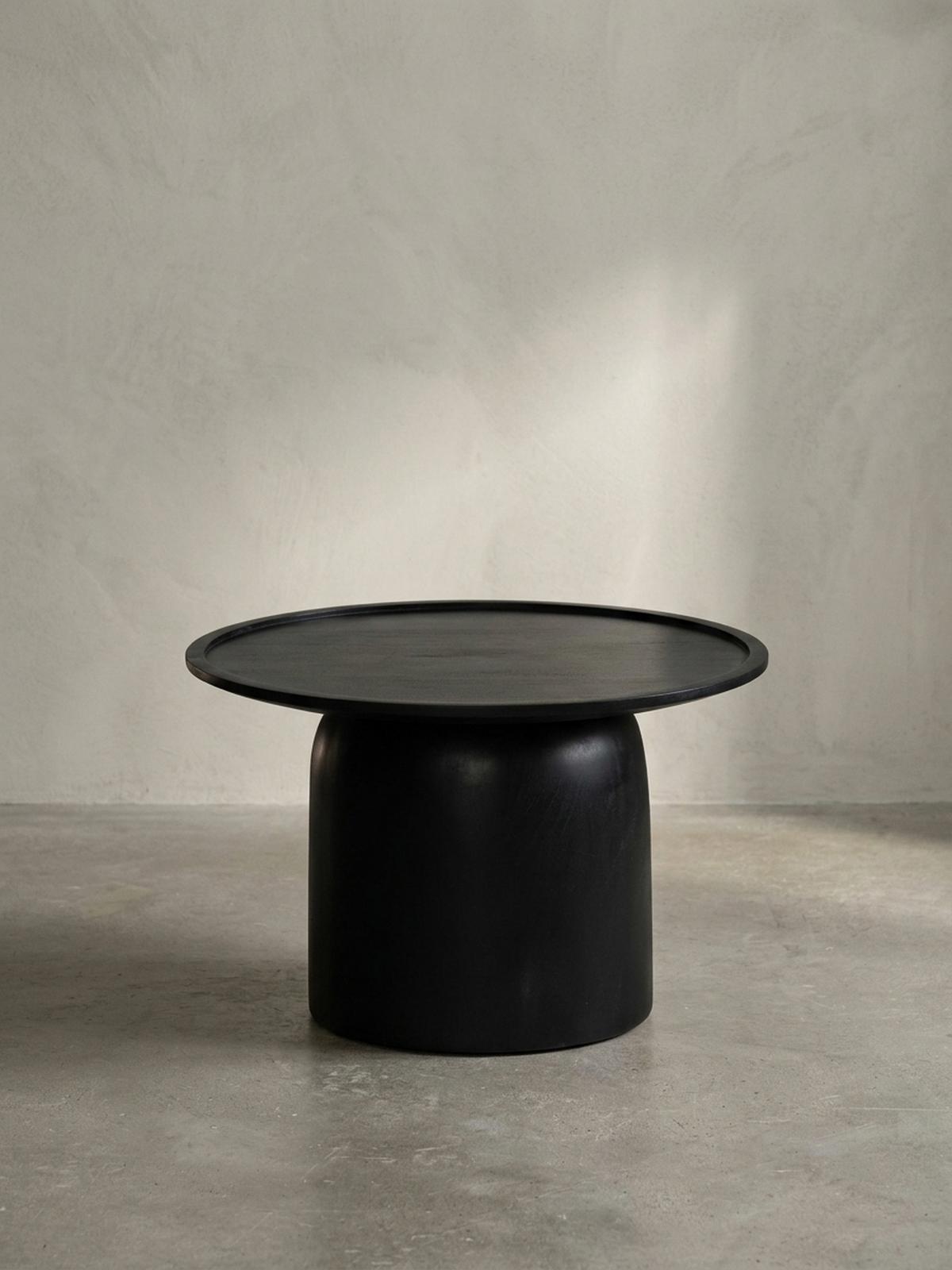 COUCHTISCH Rund Schwarz Mango Massivholz, 60x60x40 cm, Erhöhter Rand, Trommelgestell - Schwarz, Holz (60/60/40cm) - KADIMA DESIGN