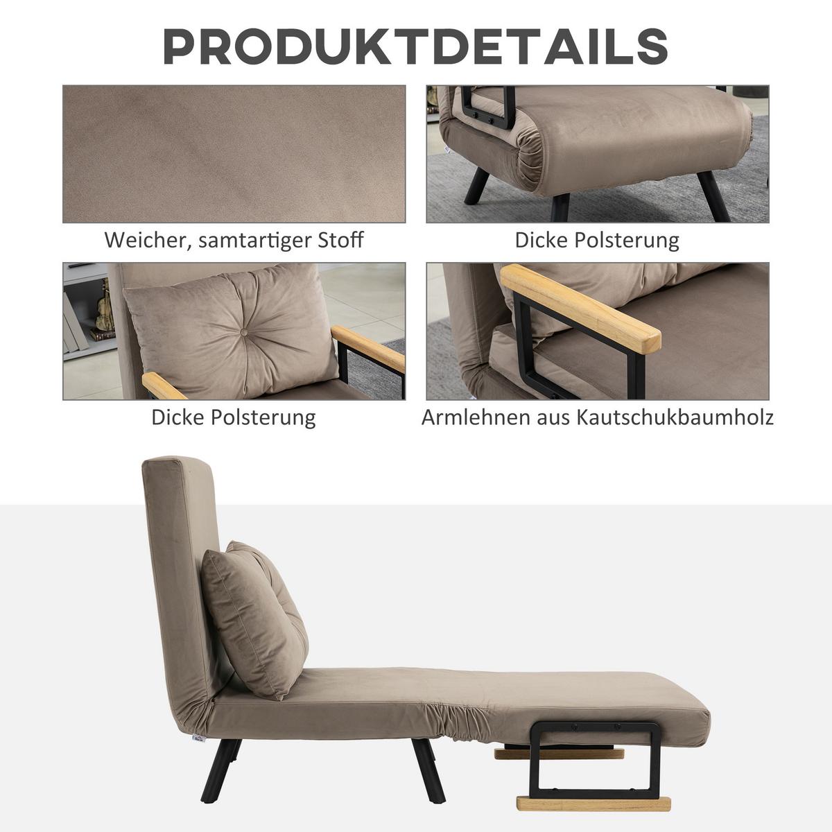 SCHLAFSESSEL - Hellbraun/Schwarz, Holz/Textil (73/81/63cm) - HOMCOM