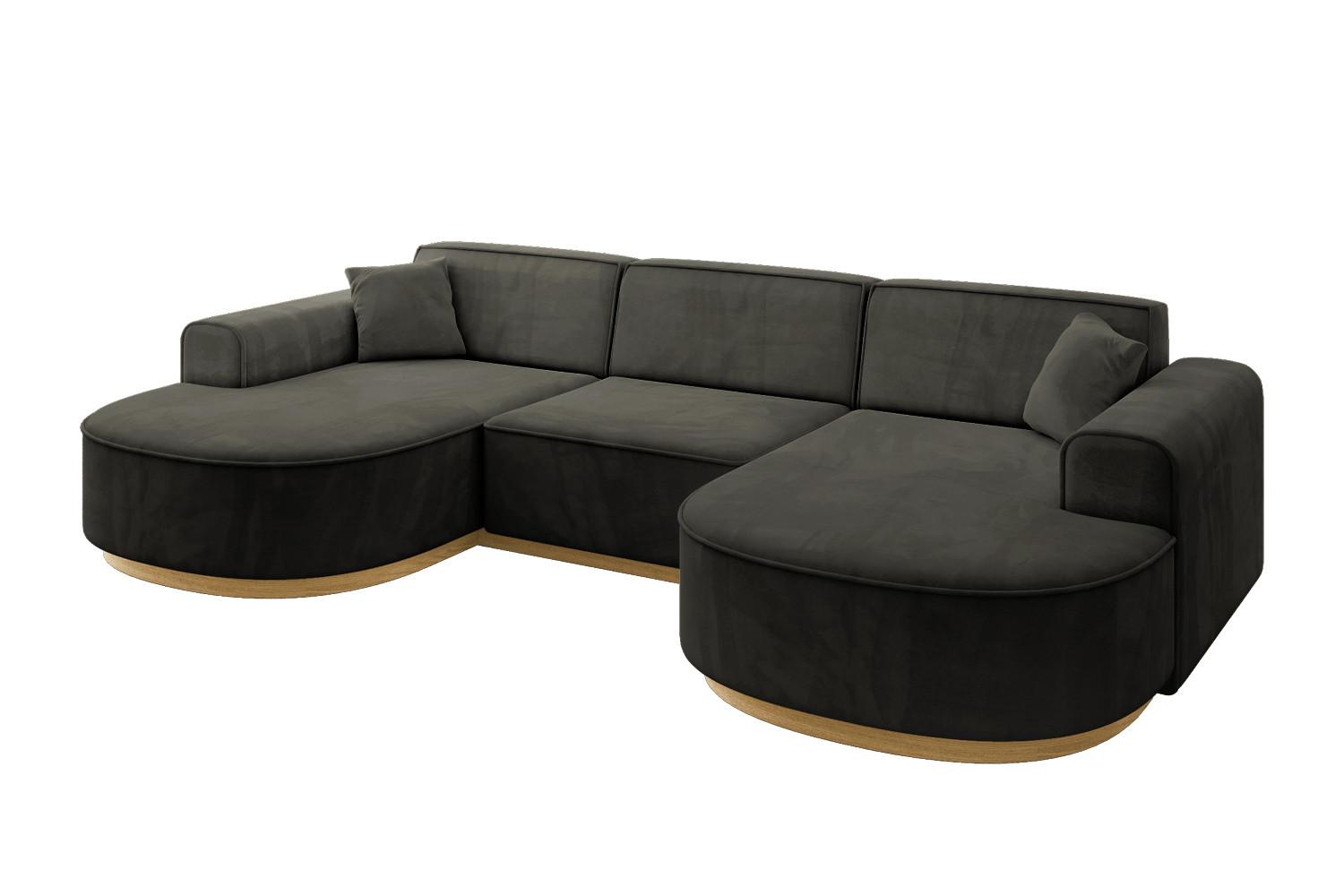 WOHNLANDSCHAFT MARI-U1-v2 - 303x171x83 cm Schwarz Velours - Schwarz, Holzwerkstoff/Textil (303/83/171cm) - ALTDECOR